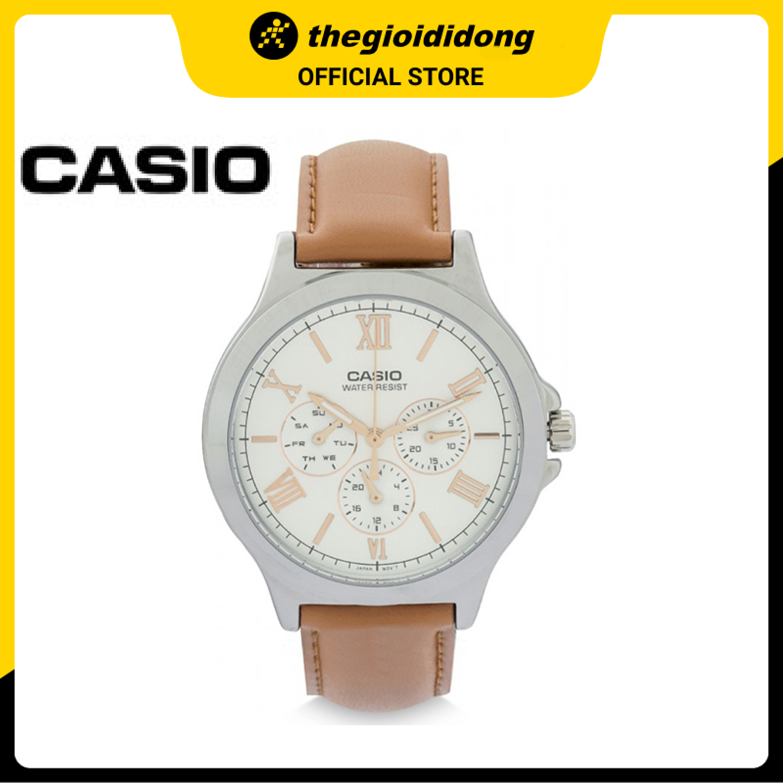 Đồng Hồ Nam Casio MTP-V300L-7A2UDF Dây Da Chính Hãng Màu Nâu - Mặt Số La Mã Mạ Vàng Hồng