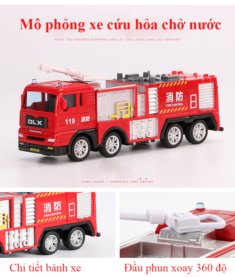 Xe đồ chơi mô hình xe cứu hỏa chở nước DLX, nhựa ABS an toàn, chi tiết sắc sảo (hàng nhập khẩu)