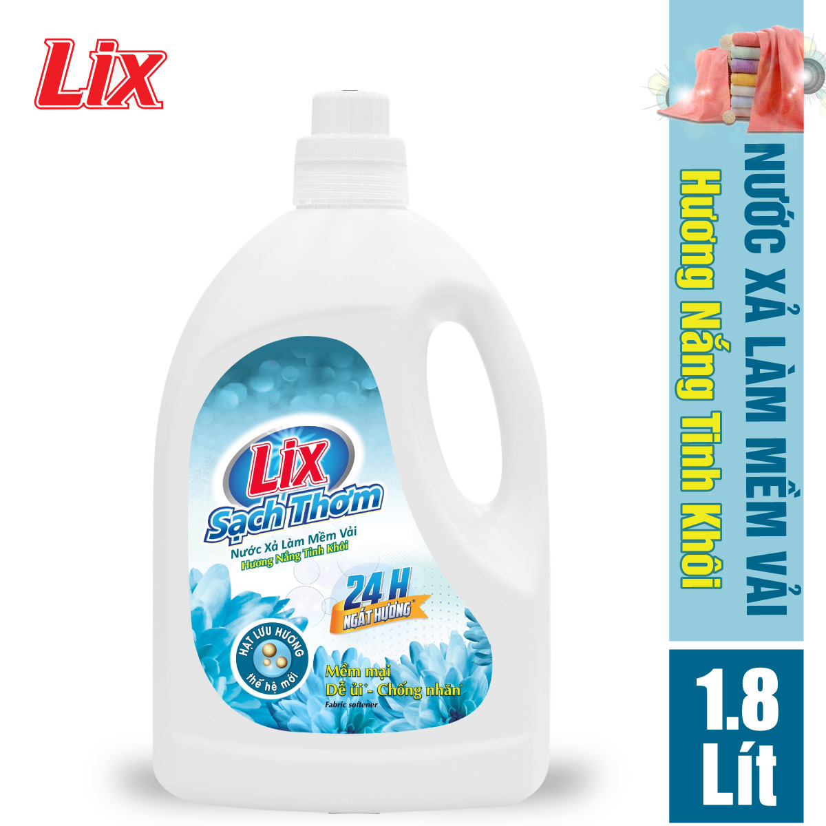 Nước xả vải Lix sạch thơm hương nắng tinh khôi 1.8 lít L17801