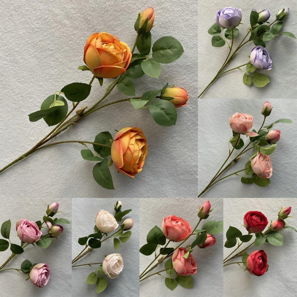 Hoa lụa cao cấp, cành 4 bông hoa hồng Pháp decor phòng khách, trang trí nội thất sang trọng