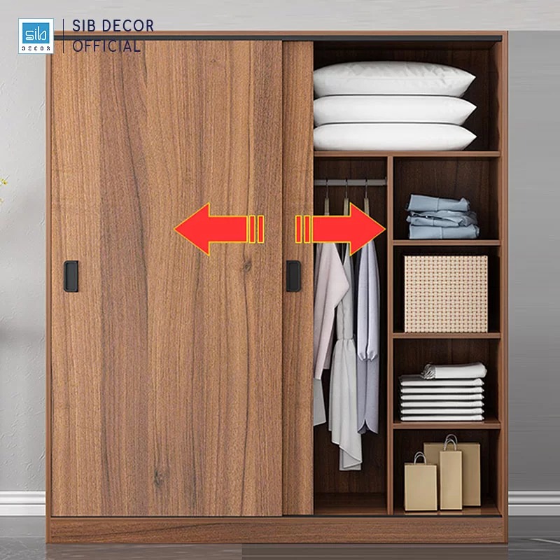 Tủ Áo Cửa Lùa Màu Walnut Hiện Đại, Sang Trọng Thương Hiệu SIB Decor TA19