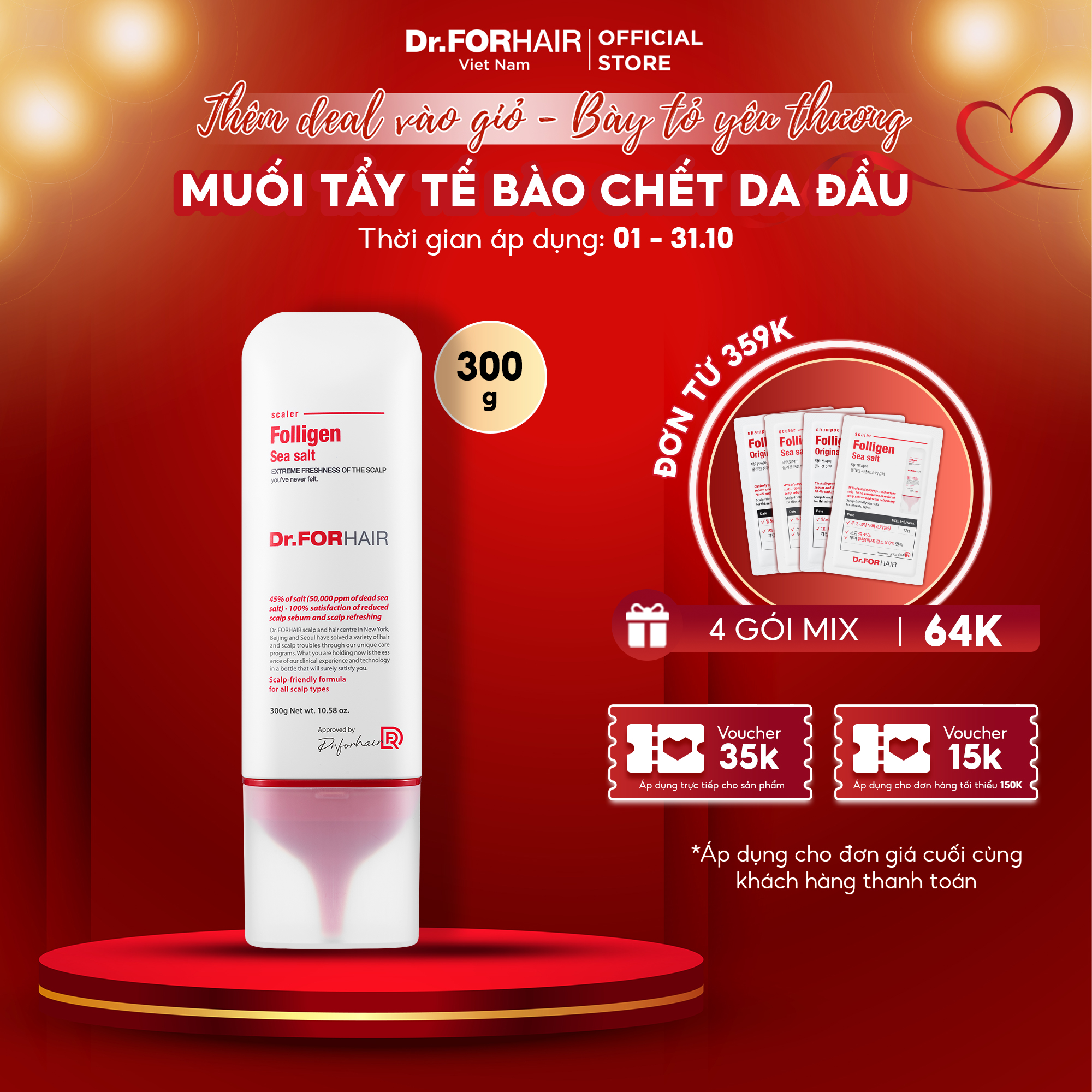 Muối tẩy tế bào chết, làm sạch da đầu Dr.FORHAIR Sea Salt Scaler 300g