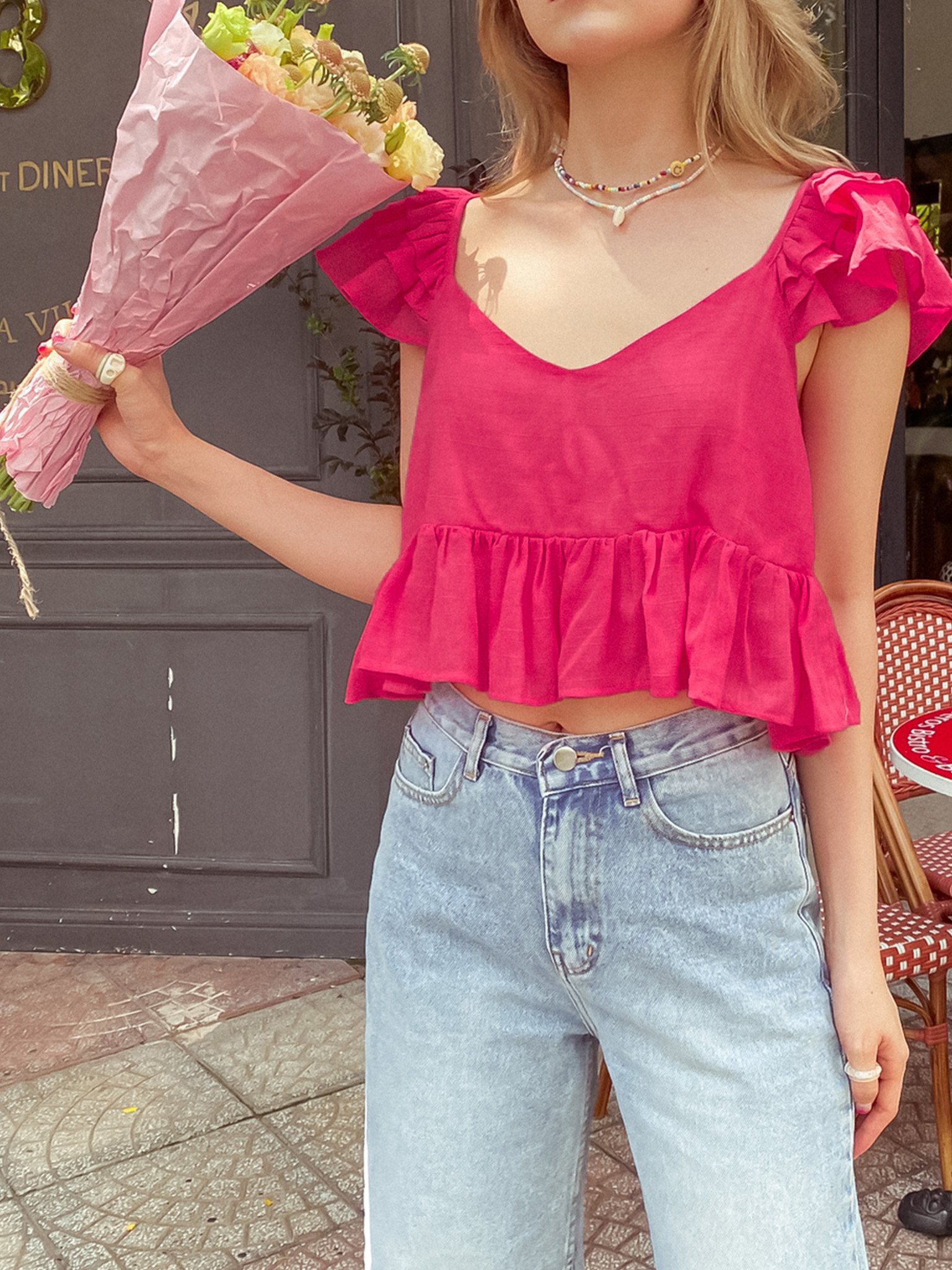 Áo croptop hồng tay bèo Holly Top Gem Clothing SP060639