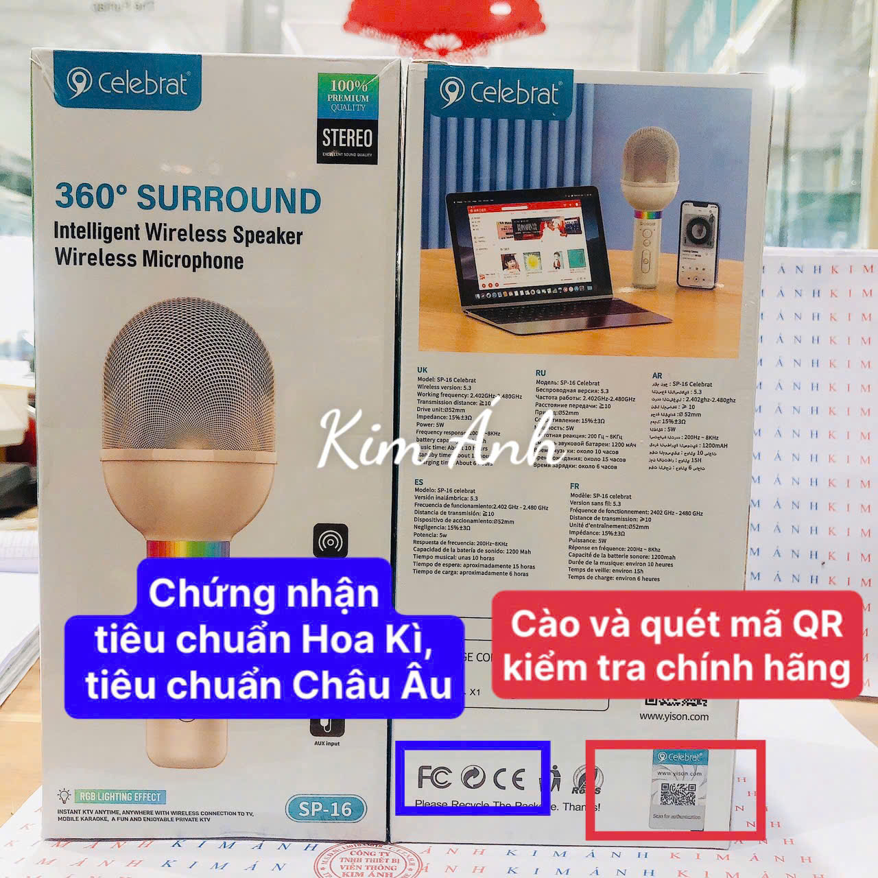 Micro Bluetooth Celebrat SP-16 hát Karaoke gia đình, âm thanh vòm Hifi, hàng chính hãng, Kim Ánh cho dùng thử 30 ngày