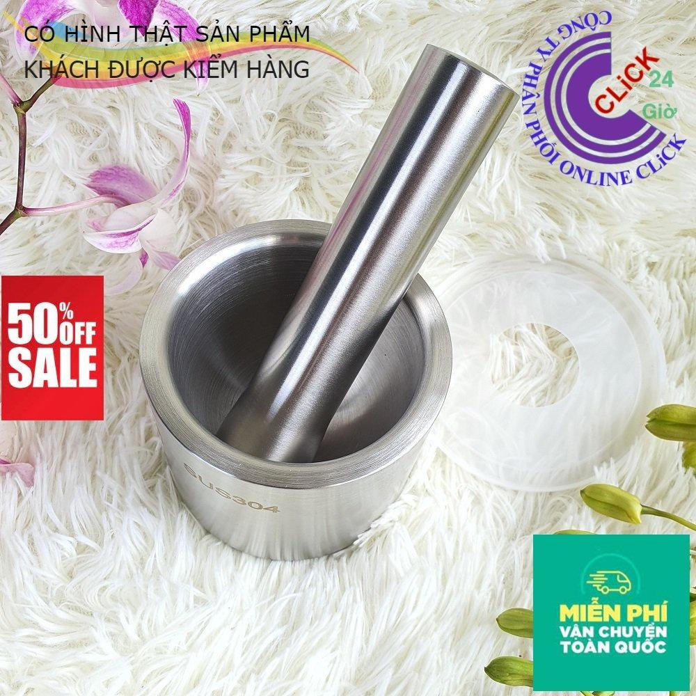 Bộ Chày Cối Inox 304 Nguyên Khối, Có Nắp Đậy - Hàng Cao Cấp Xuất Đức