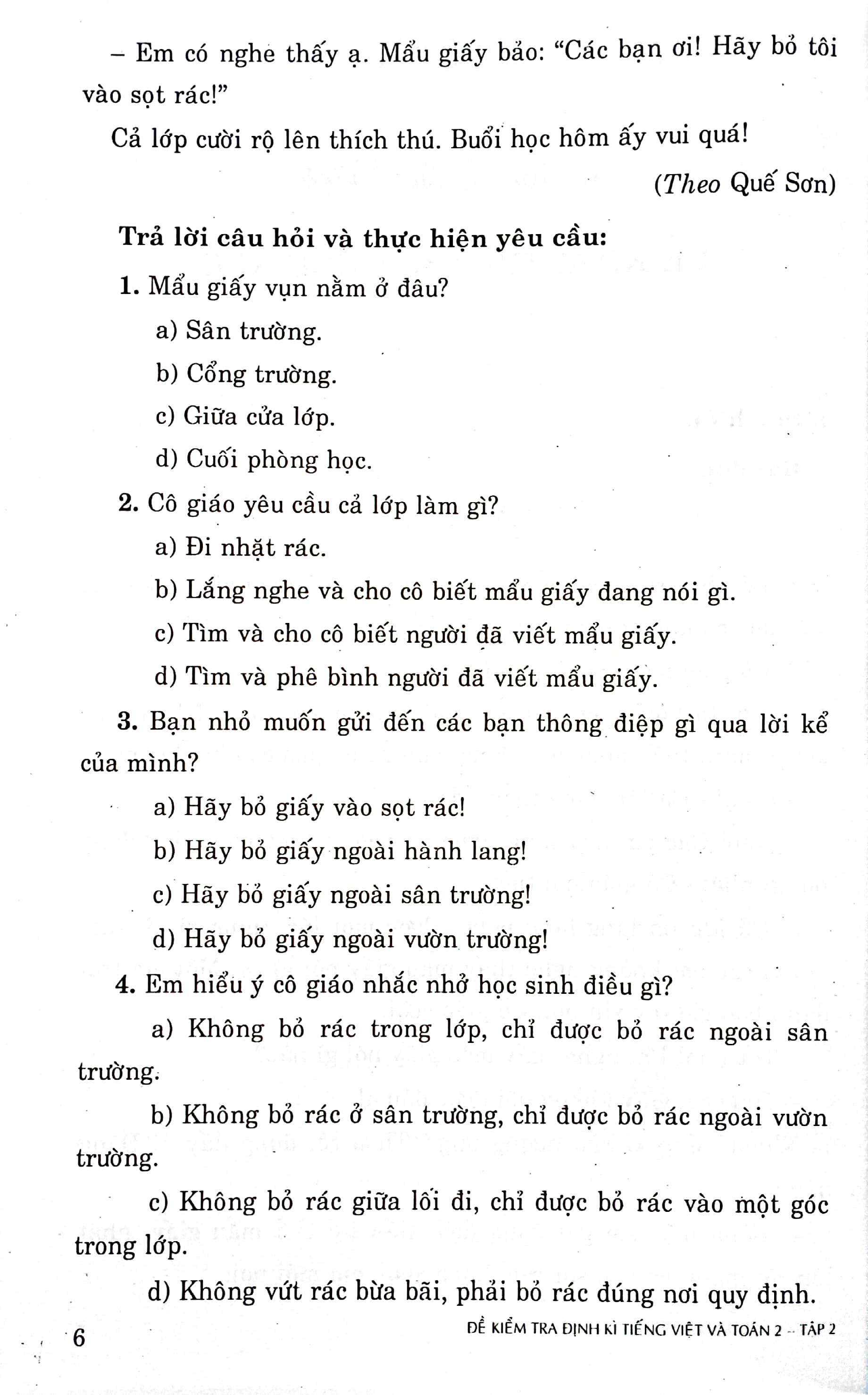 Đề Kiểm Tra Định Kỳ Tiếng Việt Và Toán 2 - Tập Hai
