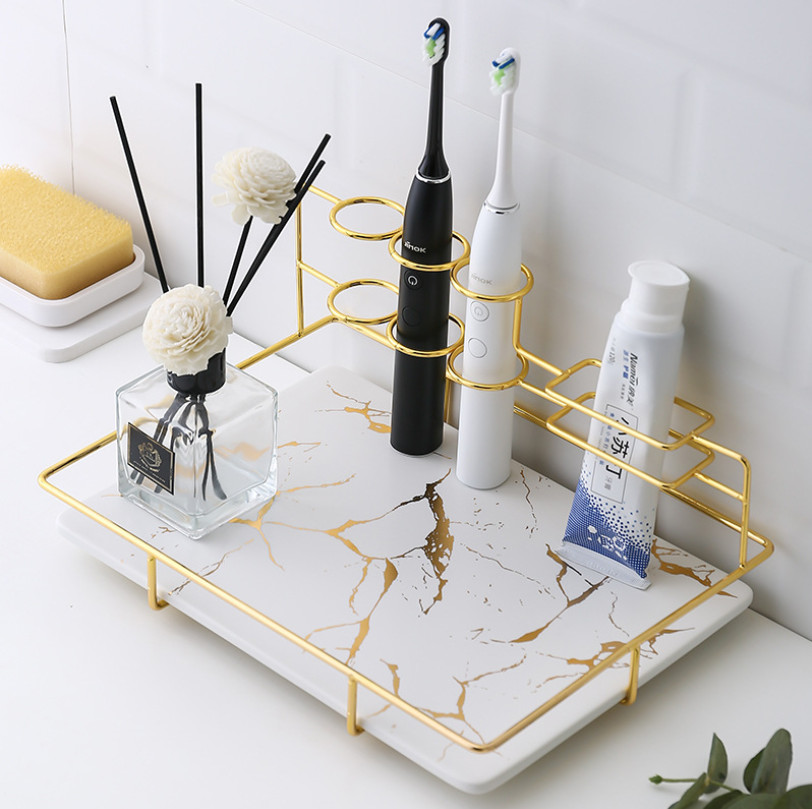 Khay để dụng cụ nhà tắm MARBLE GOLDEN BATHROOM TRAY