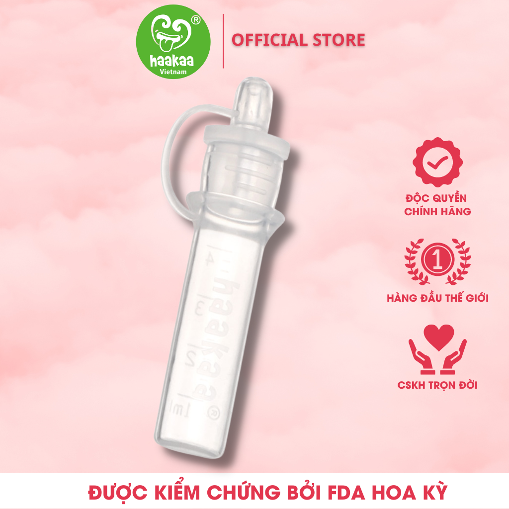 Cốc hứng sữa non Haakaa. Chất liệu silicone cao cấp. Không chứa BPA, PVC và phthalate. Dung tích 4ml