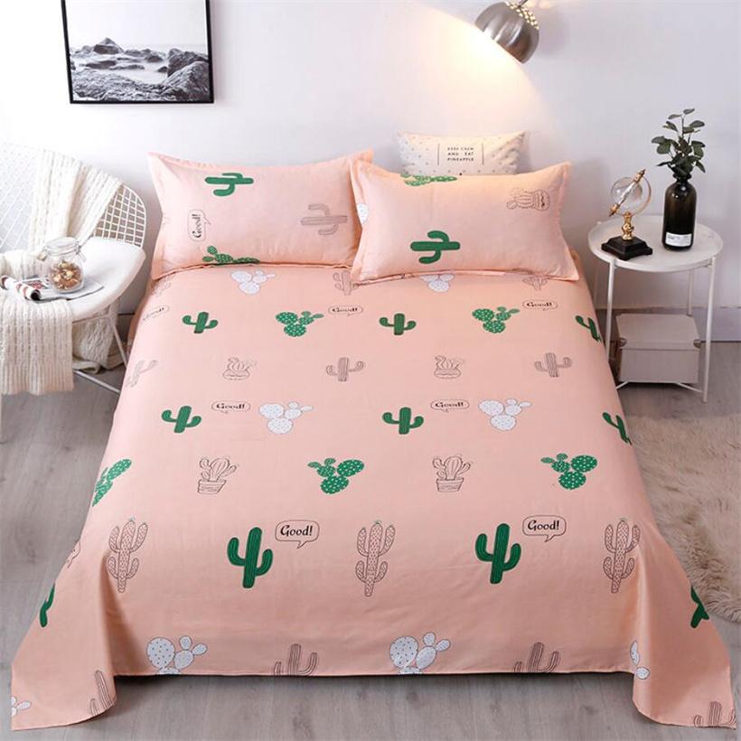 Cotton Polyester Màu Hồng In Họa Ga Giường Tấm Phẳng Mềm Mại Ấm Chăn Ga Gối Đầu Tờ Đơn Đôi Nữ Hoàng Vương Kích Thước Giường