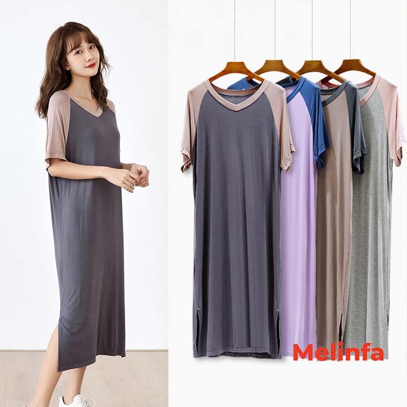 Váy nữ, đầm nữ dáng váy xuông ngắn tay cổ V sẻ tà chất vải Modal tự nhiên phong cách Hàn Quốc mã VAV0112