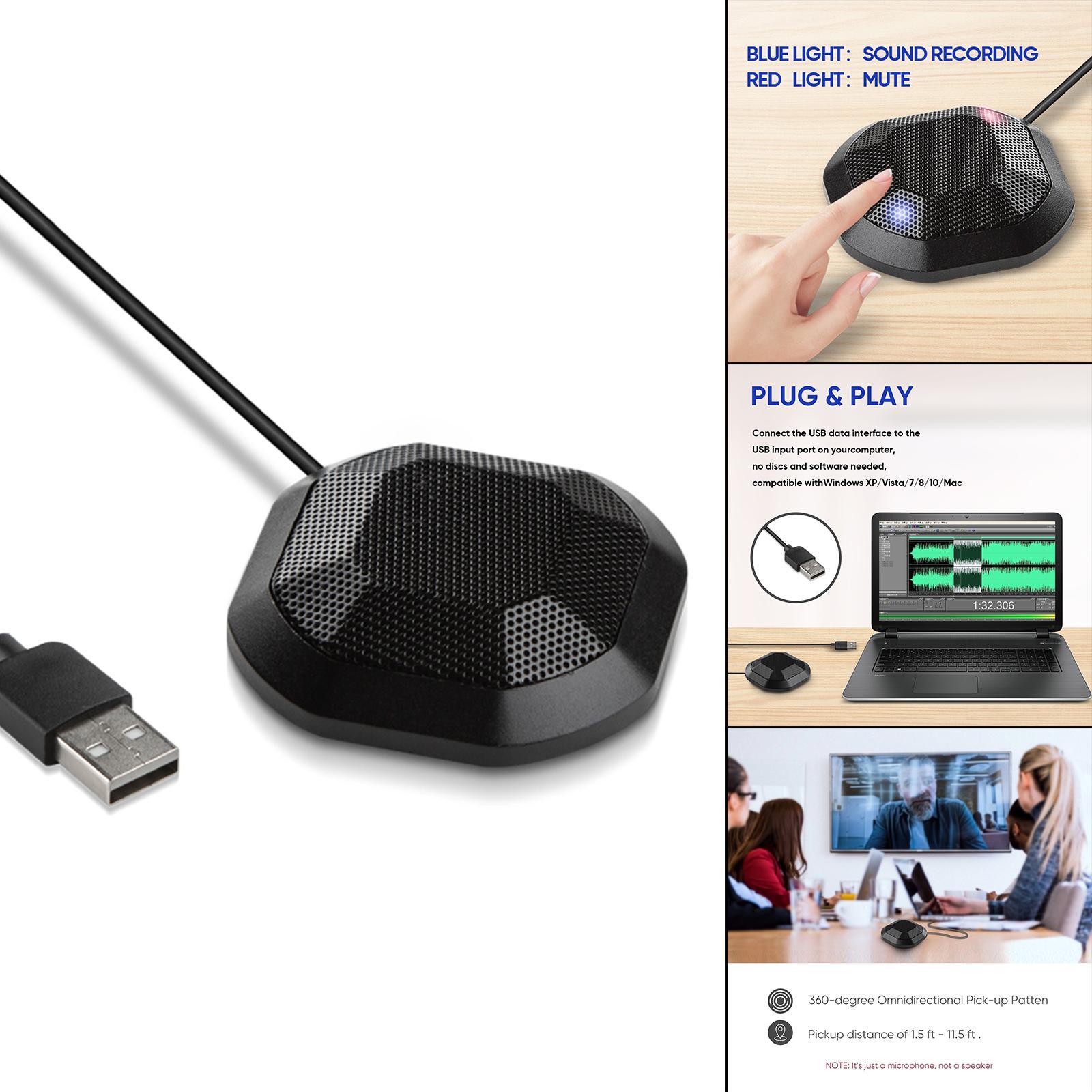 Wired USB2.0 Touch Mute Switch Built-in Microphone 360° Omnidirectional Stereo, Noise Reduction Plug and Play