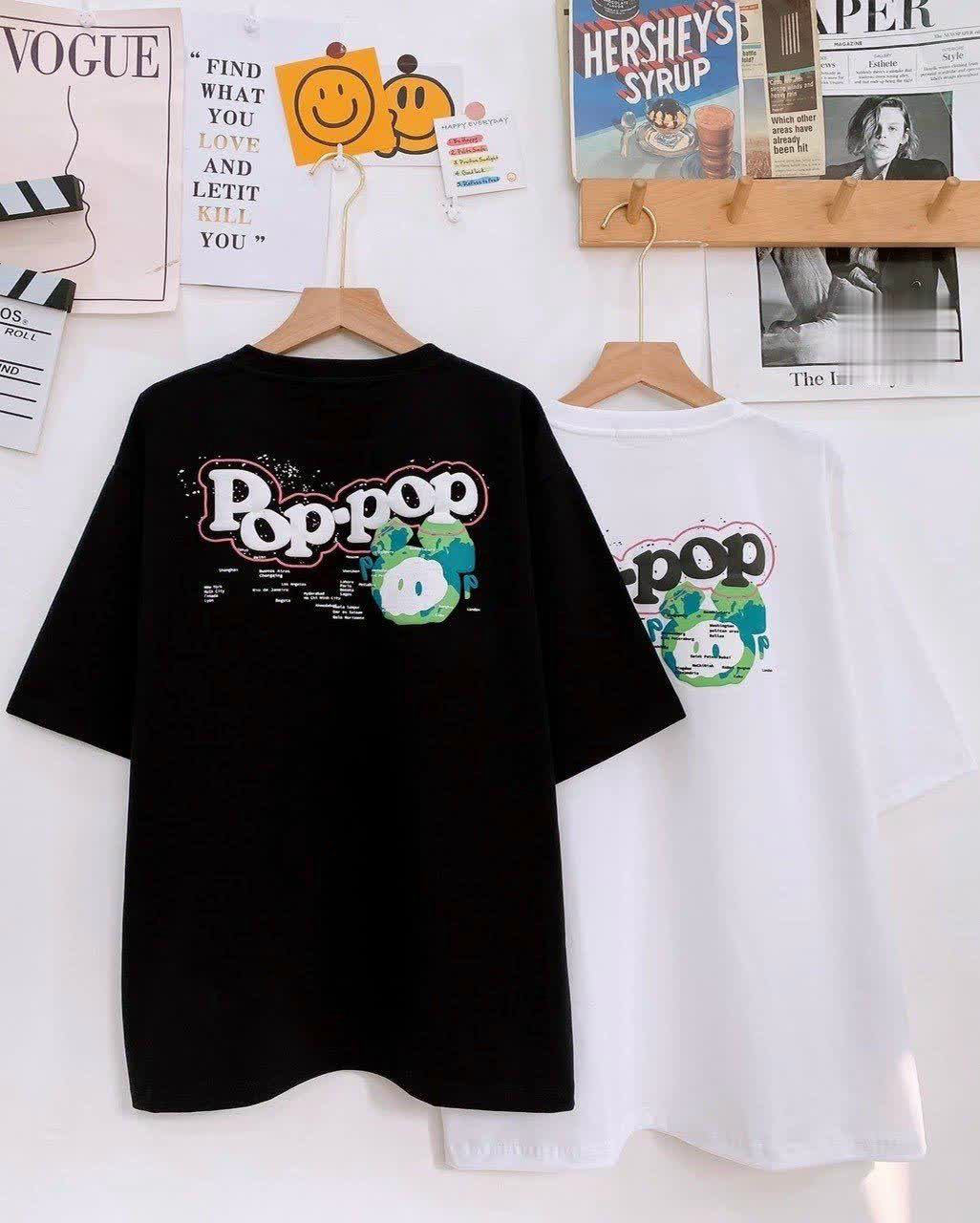 Áo Thun POPPOP WORLD TEE WHITE, Áo Thun In Chữ Nổi POPPOP Form Rộng Unisex Trẻ Trung Năng Động, áo thun cặp đôi local
