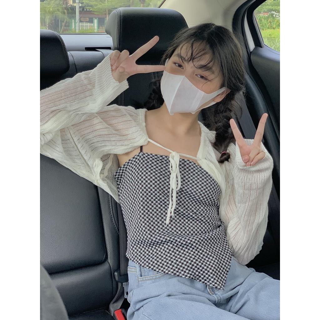 Set áo quây kẻ kèm cardigan lưới SET75 LOLLIE STUDIO