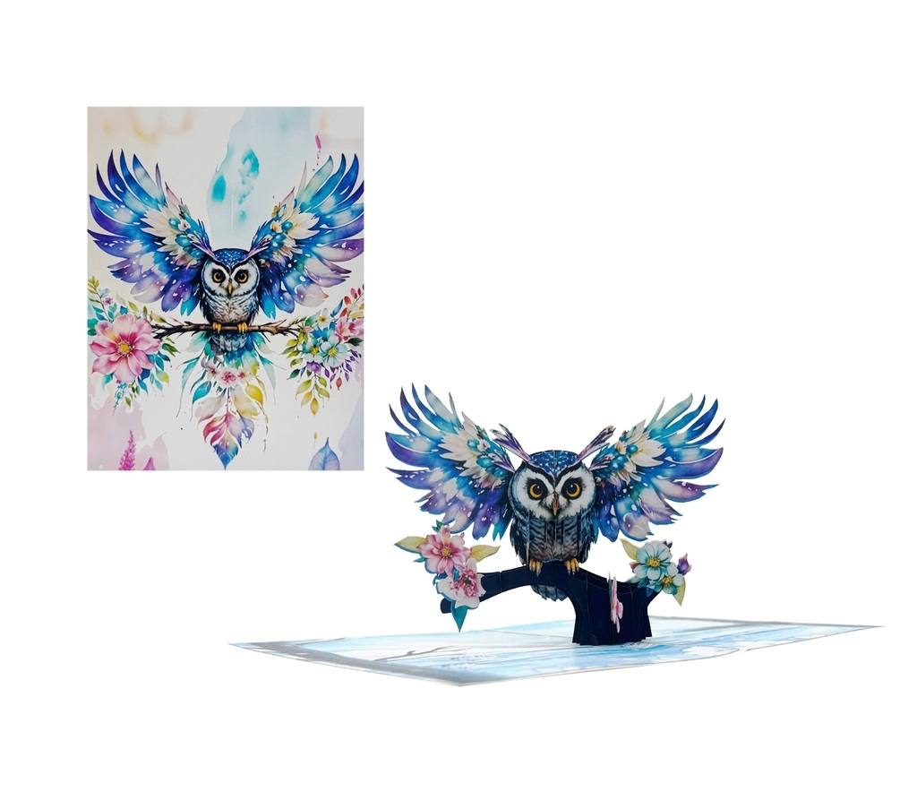 A56 -  Thiệp 3D Chim Cú Đêm Sải Cánh – Pop Up  Card Viethands Giftshop