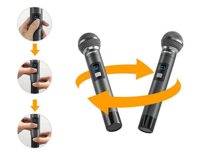 Micro không dây di động kỹ thuật số 2 kênh Ghi âm UHF Karaoke dji Mic 900mhz Mic cầm tay chuyên nghiệp Nhà thờ Màu sắc: PDP-2