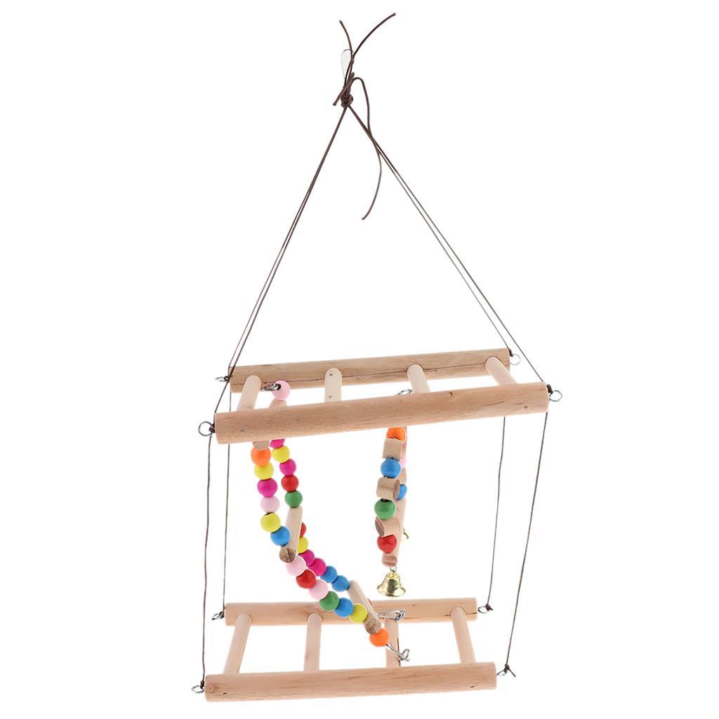 Bird Wooden Ladder Parrot Swing Cage Activity Toys with Bell