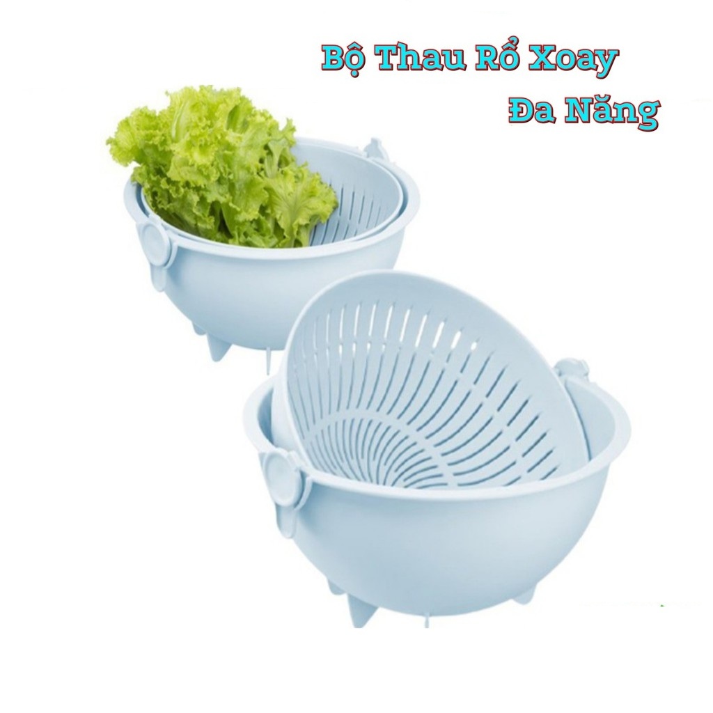 Bộ thau rổ xoay 180 độ size 28cm nhựa dẻo Nhật Bản loại cao cấp chắc chắn đựng rau củ quả sang trọng phủ Ag+ kháng khuẩn, rổ nhựa đồ dùng nhà bếp - giao màu ngẫu nhiên