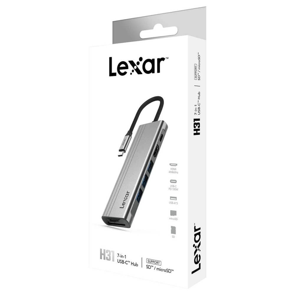 Hub USB Type-C 7-in-1 Lexar H31 LPAH31N-RNHNG | Power Delivery upto 100W | HDMI 2.0 xuất hình 4K 60z | Bảo Hành 12 Tháng - Hàng Chính Hãng