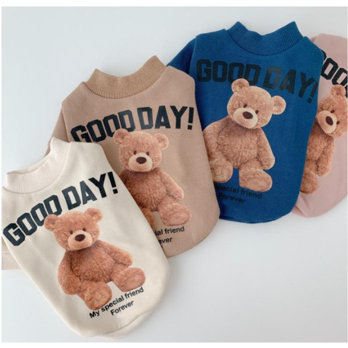 Quần áo vải Cotton cho Chó Mèo hình gấu thêu , Áo Giữ ấm ,Áo dày có tay. Quần Áo Thú Cưng