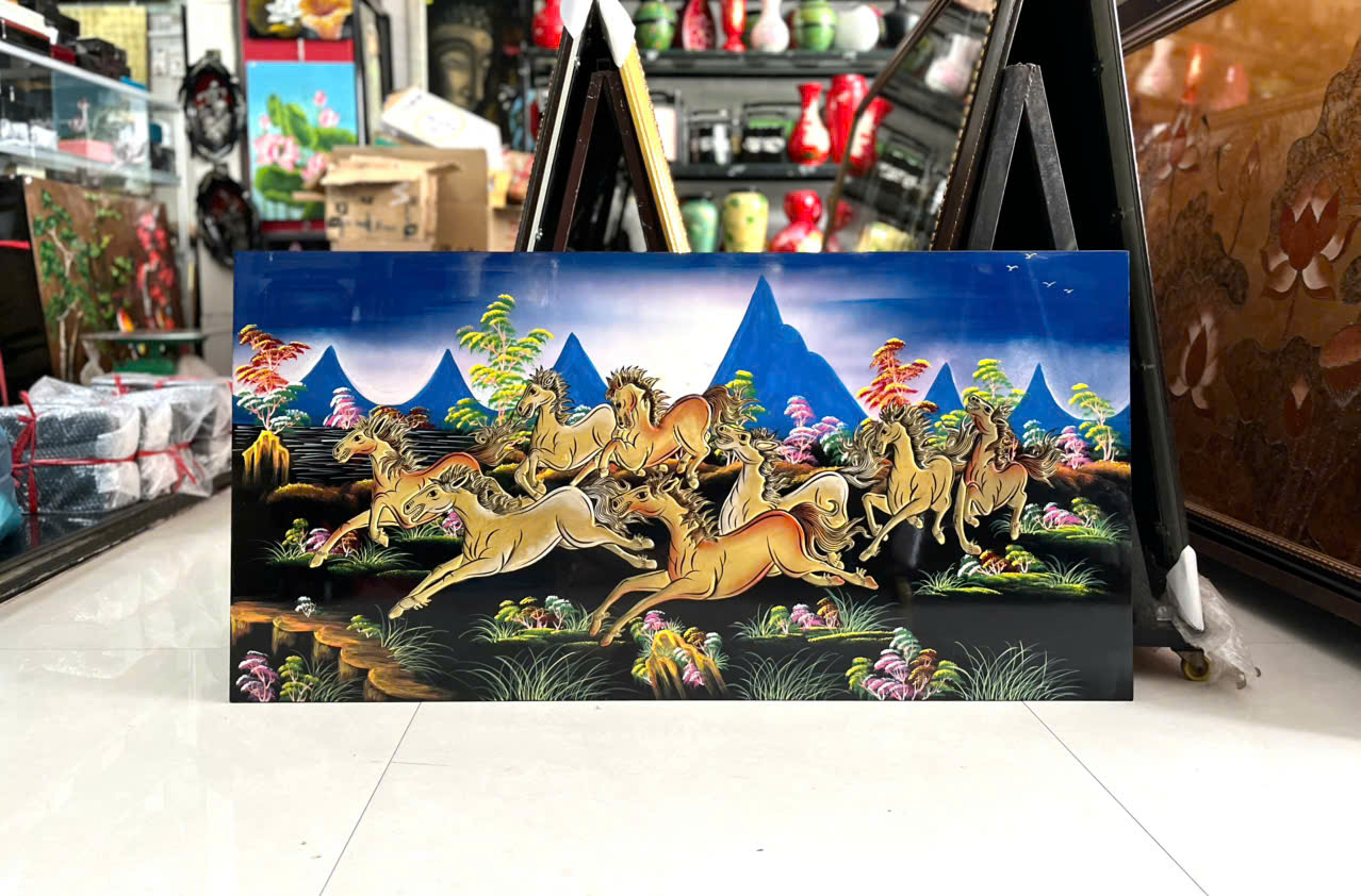 Tranh sơn mài - MÃ ĐÁO THÀNH CÔNG - Đắp nổi hàng xuất khẩu 60x120 cm