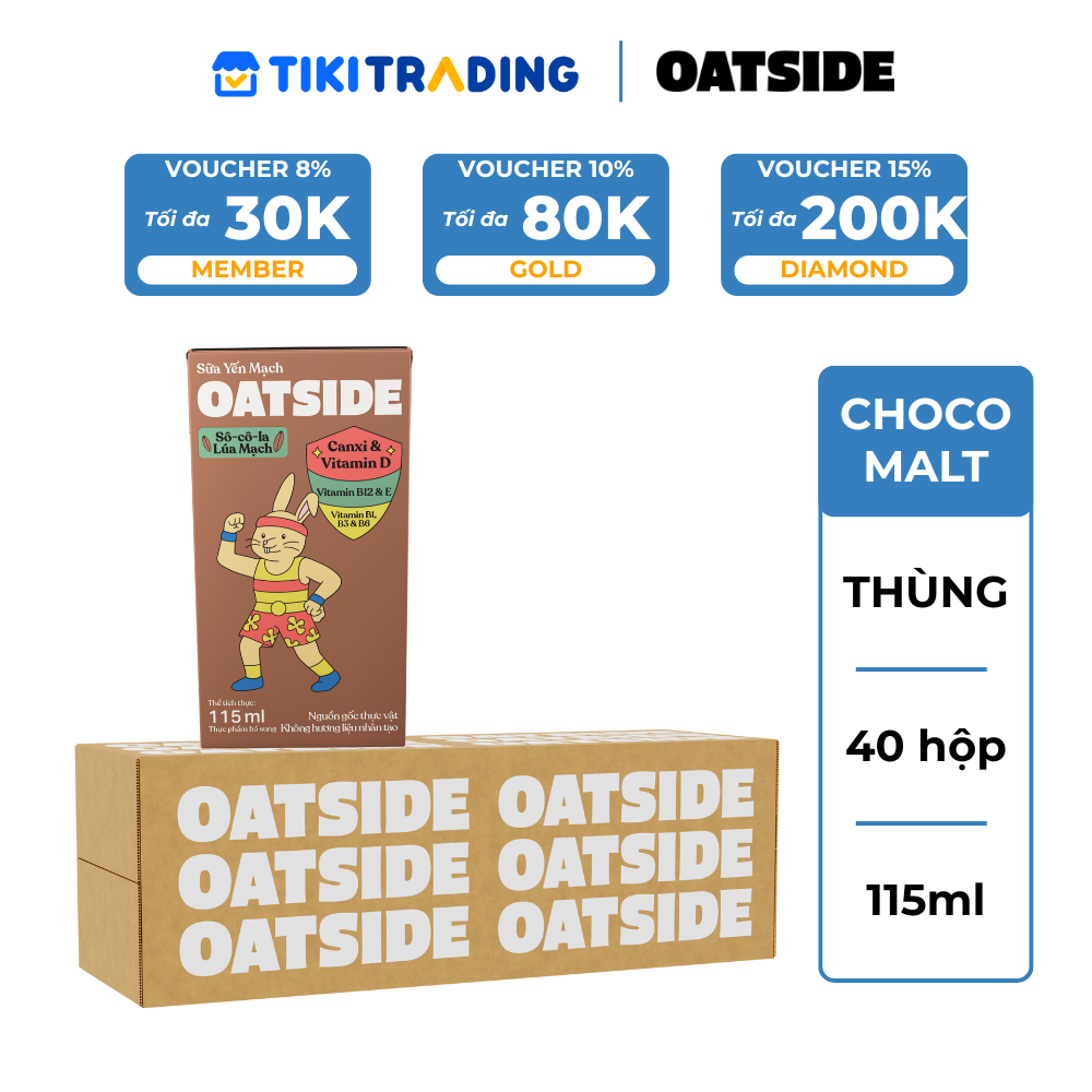 Thùng 40 hộp Sữa yến mạch OATSIDE vị Sô-cô-la Lúa Mạch 115ML