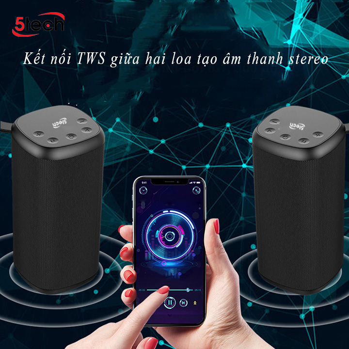 Loa bluetooth 5Tech BS2 hàng chính hãng nghe nhạc không dây bluetooth 5.0 hỗ trợ trả lời/ từ chối cuộc gọi/ tự động gọi lại tương thích hầu hết các thiết bị thông minh