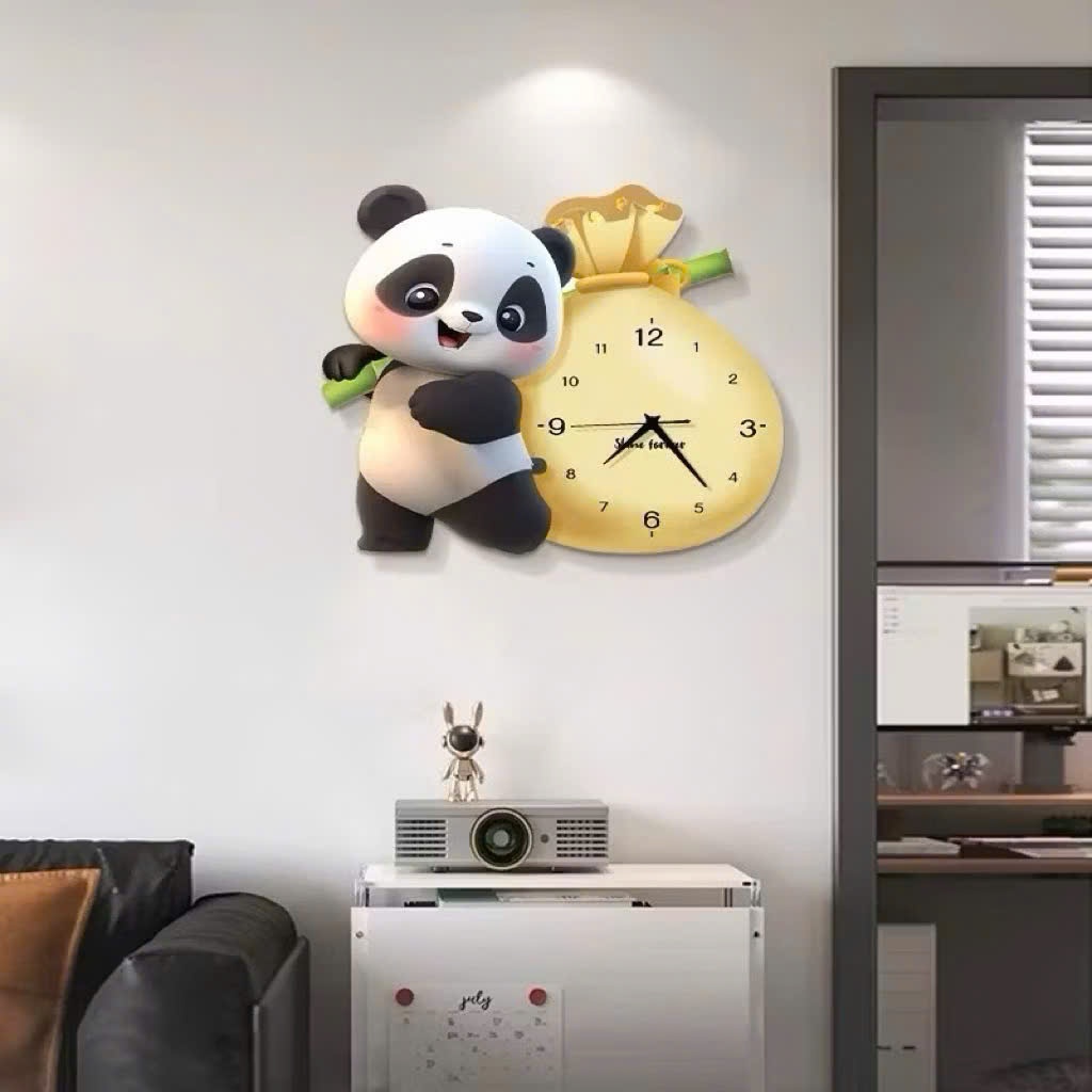 (ẢNH CHỤP THẬT)Tranh đồng hồ đèn led tráng gương gấu trúc dễ thương 6 kèm đinh treo