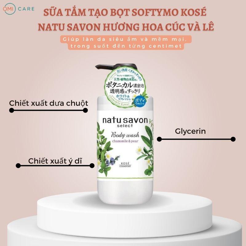 Sữa Tắm Tạo Bọt Dưỡng Trắng Và Làm Mềm Mịn Da Natu Savon Hương Hoa Cúc Và Lê Softymo Kosé Nhật Bản Chai 500ml