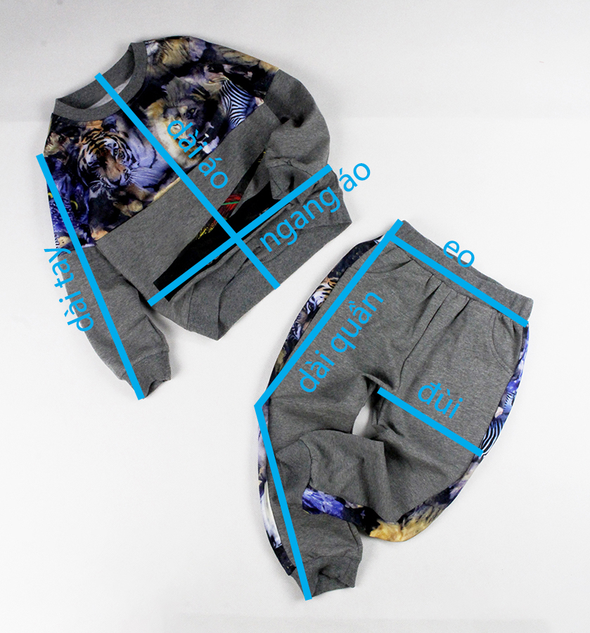 Bộ dài hiphop in hình 3D động vật cho bé trai 4-6 tuổi từ 18 đến 22 kg 02891-02892