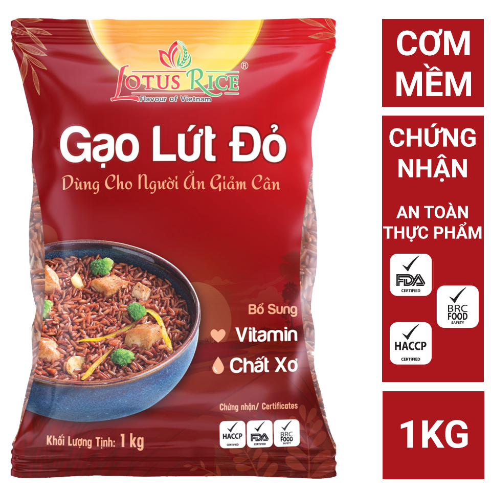 Gạo Lứt Đỏ Lotus Rice 1kg - Tốt cho người ăn giảm cân - Dễ ăn dễ nấu