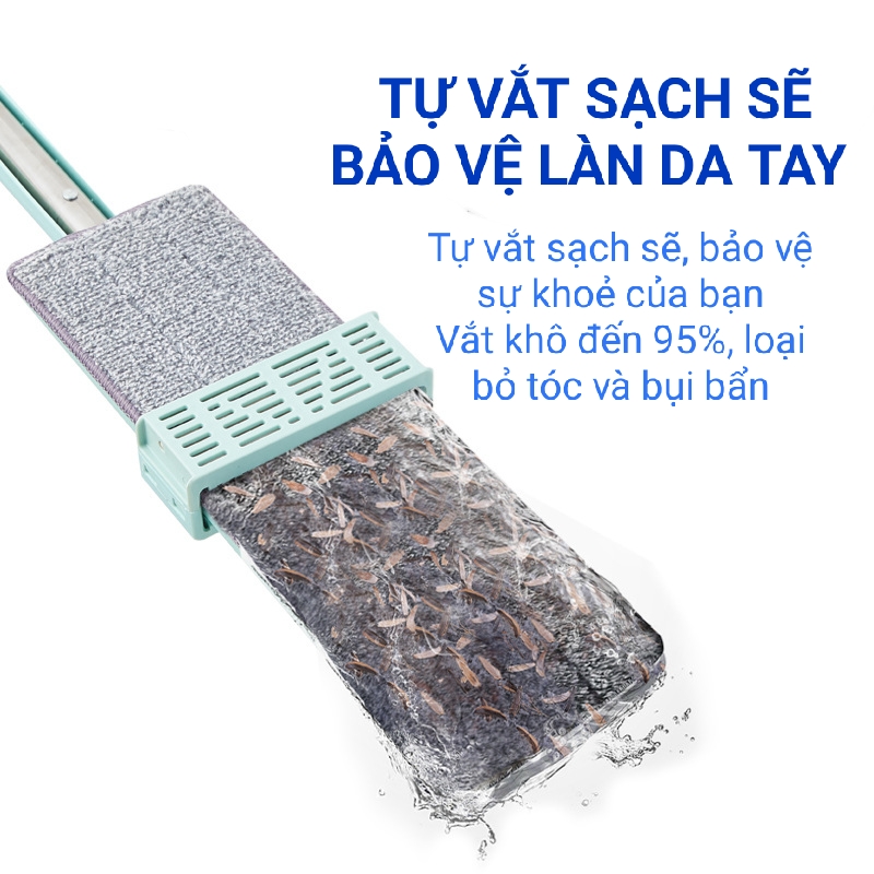 Cây Lau Nhà Tự Vắt, Chổi Lau Nhà Thông Minh, Kèm Miếng Lau Microfiber Dày Dặn Lau Sạch Khô Nhanh - Hàng Chính Hãng VinBuy