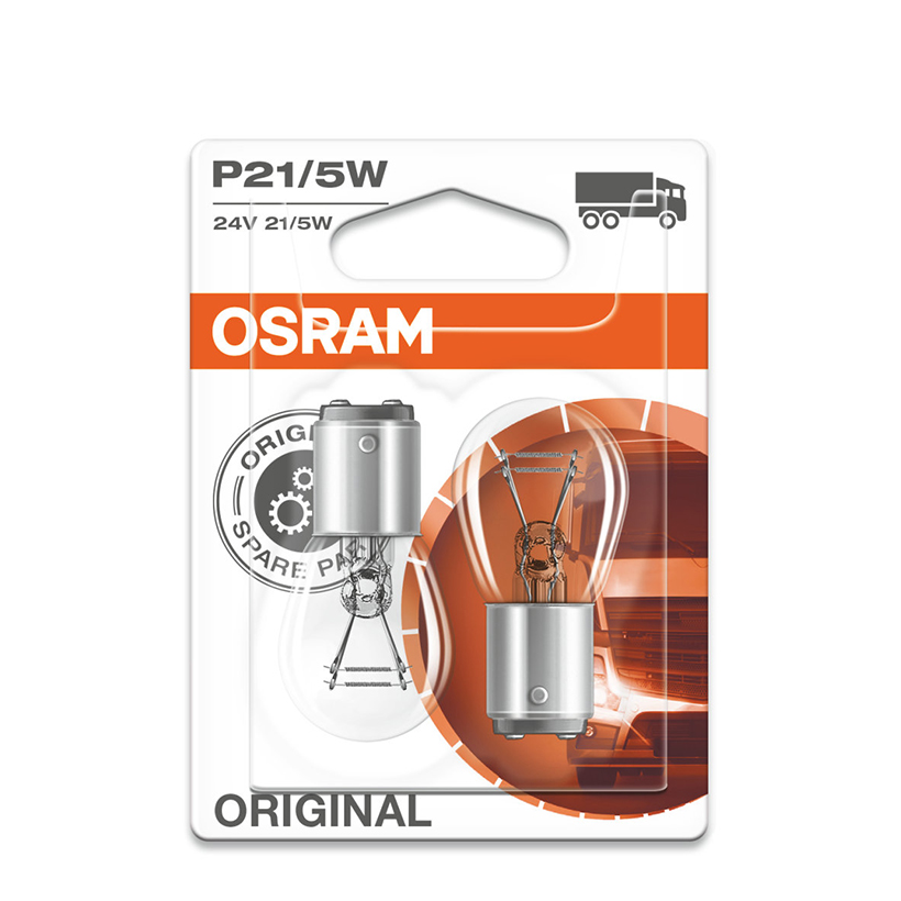 Bóng đèn sau 2 tim OSRAM ORIGINAL P21/5W 24v 21/5w (chân cao thấp) (Vỉ 2 cái)