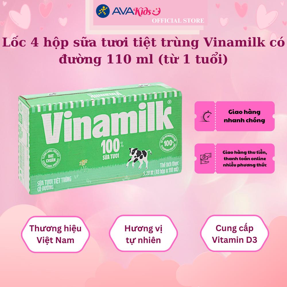 Thùng 48 hộp sữa tươi tiệt trùng Vinamilk có đường 110 ml (từ 1 tuổi)