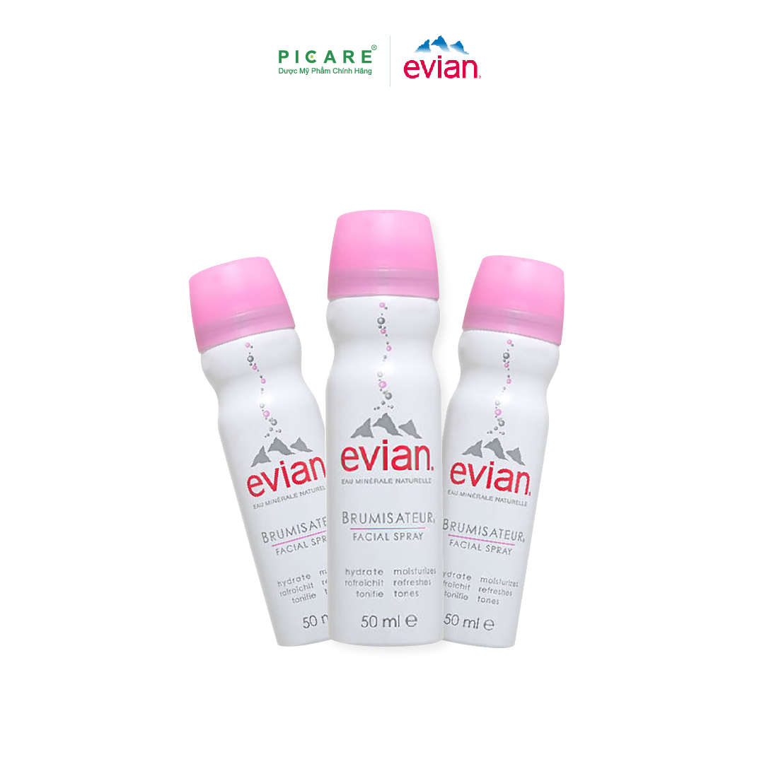 Combo 3 Xịt khoáng Evian Cấp Ẩm Và Làm Dịu Da Spray Brumisateur Natural Mineral Water 50ml