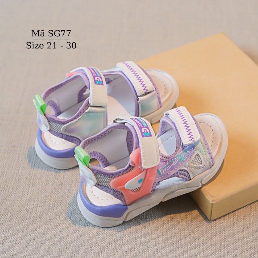 Sandal bé gái 1 - 5 tuổi êm nhẹ chống trơn quai hậu hở mũi phối màu tím trắng thời trang đi học đi chơi SG77