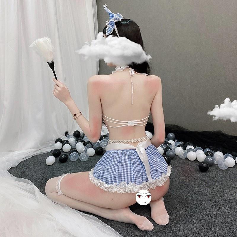 Maid Set/ Cosplay hầu gái kẻ xanh caro kèm nhiều phụ kiện đi kèm siêu xinh C110