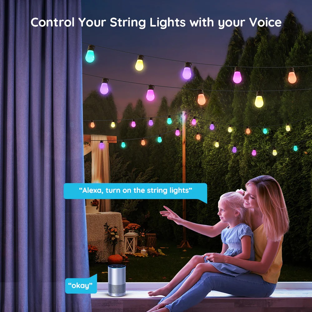 Đèn treo ngoài trời Govee RGBW 48ft Bluetooth & Wi-Fi Outdoor String Lights H7020 | Thiết kế hiện đại | Khả năng chống thấm nước | Dễ dàng thao tác và lắp đặt