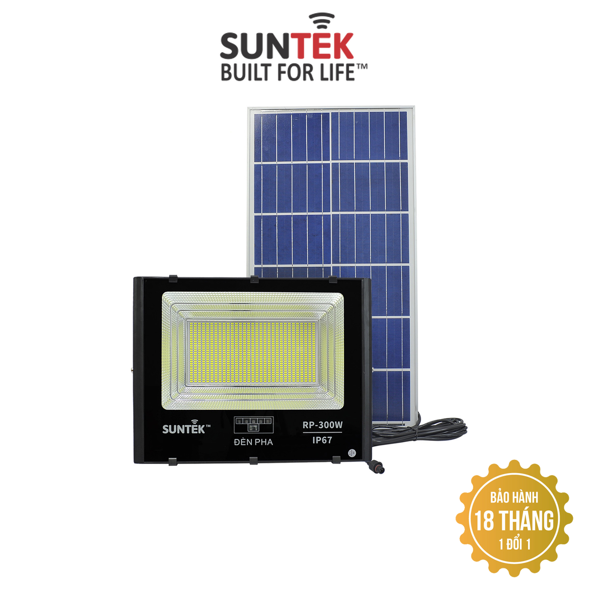 Đèn Pha Năng Lượng Mặt Trời SUNTEK RP-300W - Sáng suốt đêm | Tự động Bật/Tắt | Điều khiển Từ Xa | Chống Nước/Bụi/Sét | Tuổi thọ bóng LED 50.000 giờ - Hàng Chính Hãng - Bảo hành 18 tháng 1 đổi 1