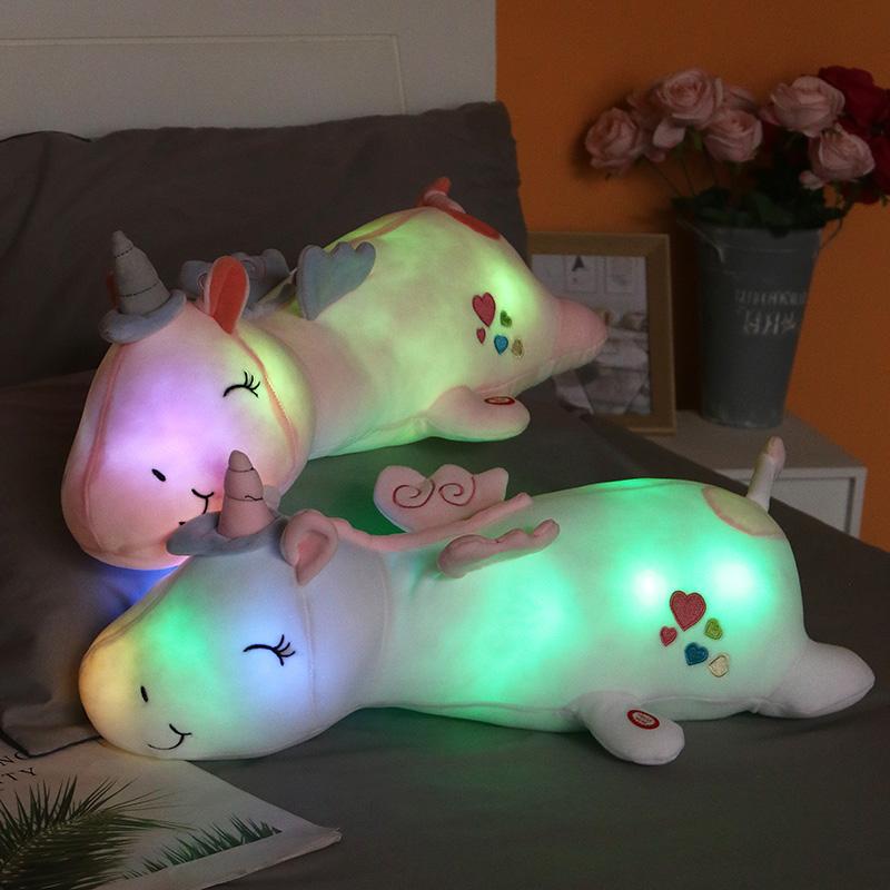 60CM Dễ Thương Phát Sáng Đèn LED Ánh Sáng Kỳ Lân Sang Trọng Đồ Chơi Đáng Yêu Dạ Quang Động Vật Kỳ Lân Gối Búp Bê Nhồi Bông Cho Bé Kids Xmas quà Tặng