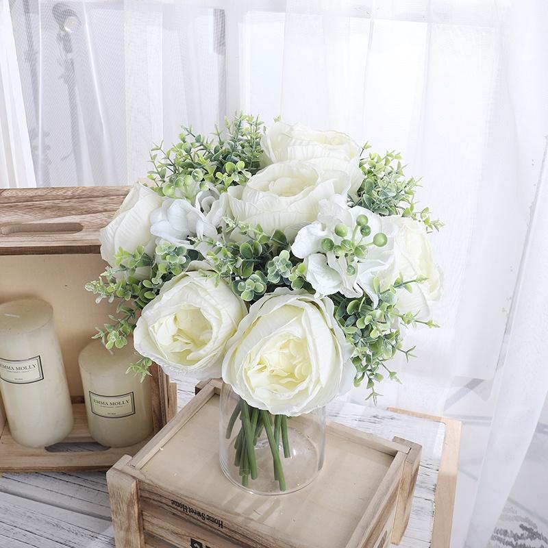 Bó Hoa Hồng Giả Cầm Tay Trang Trí Nhà Cửa/Tiệc Cưới