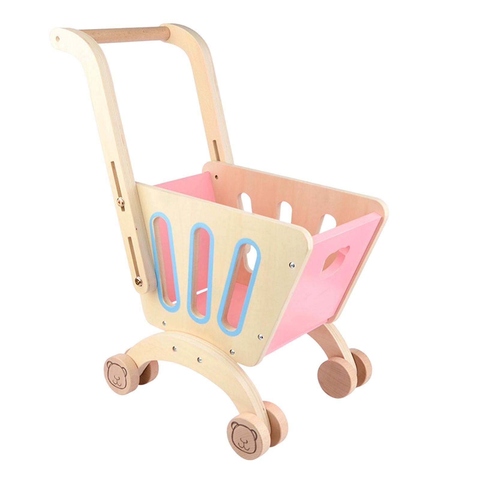 Wooden Children Shopping Cart Toy Supermarket Cart Gift for Boy and Girl Pink
