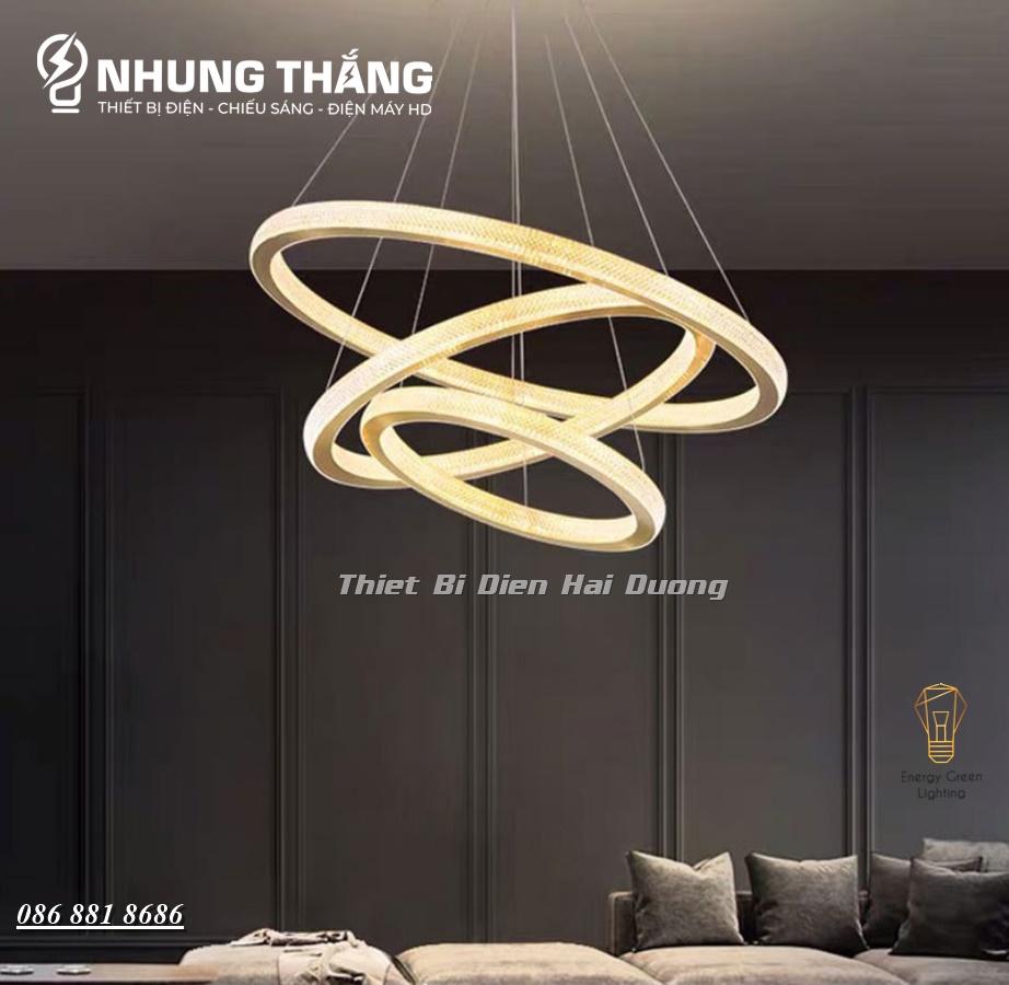 Đèn Thả Trần 3 Vòng Pha Lê Thân Vàng TBD838 - 3 Chế Độ Ánh Sáng - Có Điều Khiển Từ Xa - Tăng giảm Ánh Sáng - Có Video