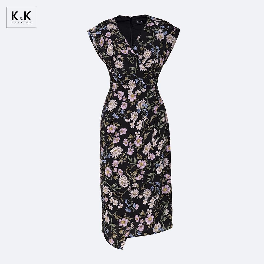 Đầm Quấn Wrap Dress Họa Tiết Hoa Cổ Tim K&amp;K Fashion KK120-02 Chất Liệu Xốp Thái