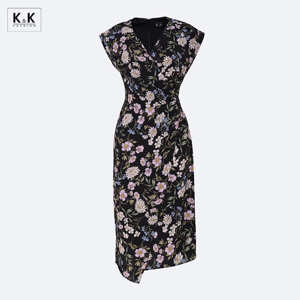 Đầm Quấn Wrap Dress Họa Tiết Hoa Cổ Tim K&K Fashion KK120-02 Chất Liệu Xốp Thái
