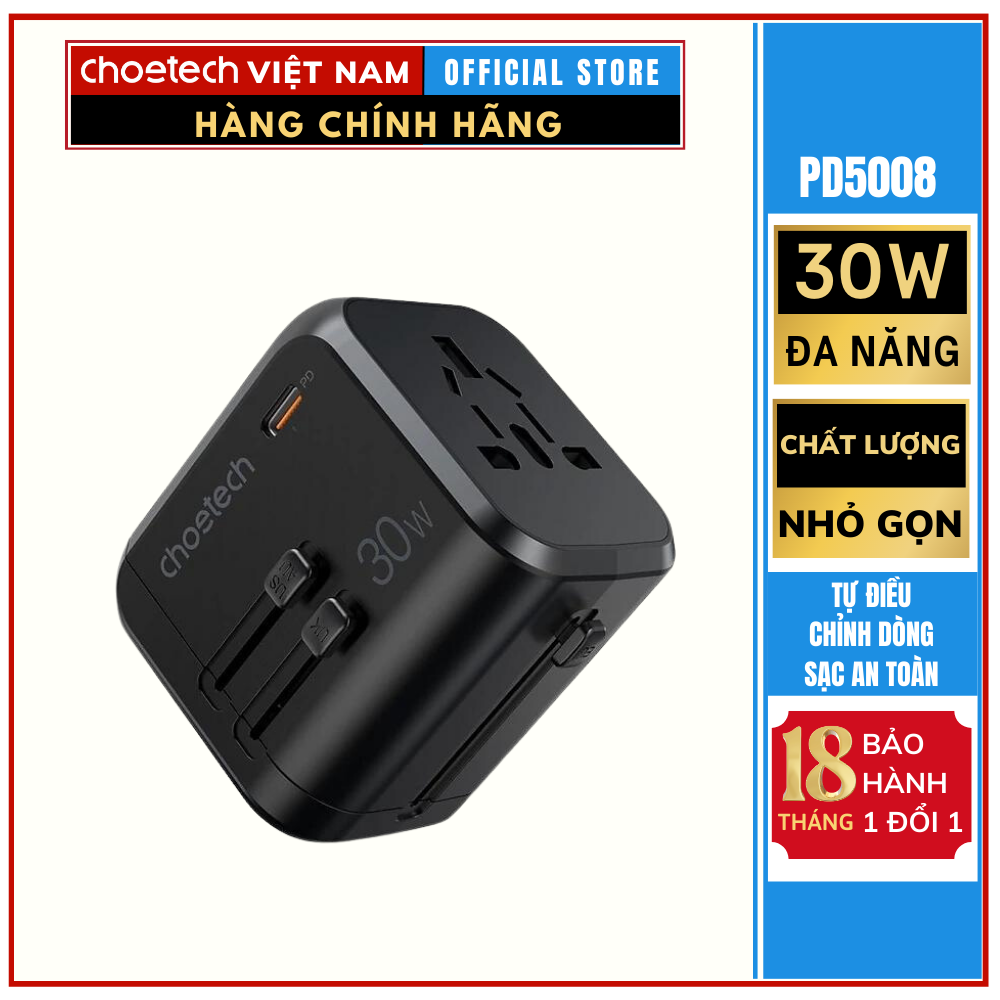 Củ sạc du lịch đa năng 30W Choetech PD5008