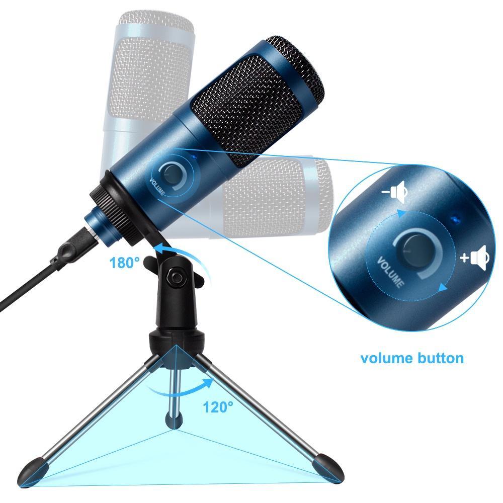 Ghi âm USB Condenser Micrô micrô phòng thu chuyên nghiệp cho máy tính PC Máy tính xách tay Podcasting giọng nói cho Youtube