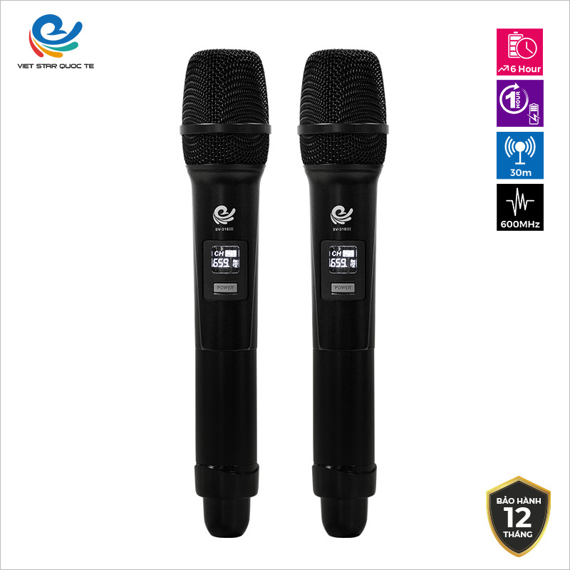 Trọn Bộ 2 Micro Không Dây Việt Star Quốc Tế Cao Cấp Hát Karaoke Cực Hay Dùng Cho Loa Kéo, Amply, Tần Số VHF - Hàng Chính Hãng