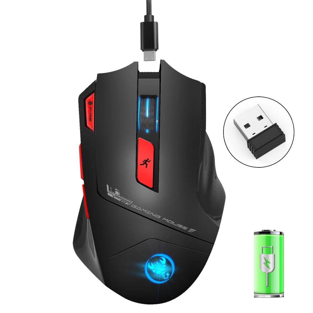 Chuột HXSJ T88 Bluetooth Không Dây Chuyên Dùng Cho Gamer, Văn Phòng Không Mỏi Cổ Tay, Đèn Nền 7 Màu, Độ Nhạy 4000DPI, Sử Dụng Pin Sạc 1300mAh, Độ Bền Nút Bấm Lên Tới 10 Triệu Lần - Hàng Chính Hãng