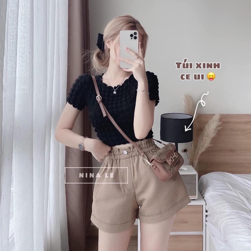 Áo vải xốp cổ tròn, áo kiểu nữ ngắn tay cổ tròn.