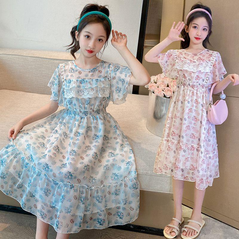 DONGSHOP HOT Cô gái mùa hè hoa mảnh đầm 2023 Hàn Quốc phiên bản trẻ em tây khí công chúa đầm đầm đầm trẻ em chiffon váy mùa hè